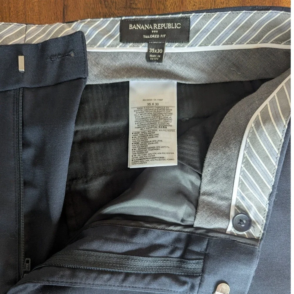 Banana Republic Dark Navy Pants Trousers Tailored Fit Wool Blend Mens Sz‎ 35x30